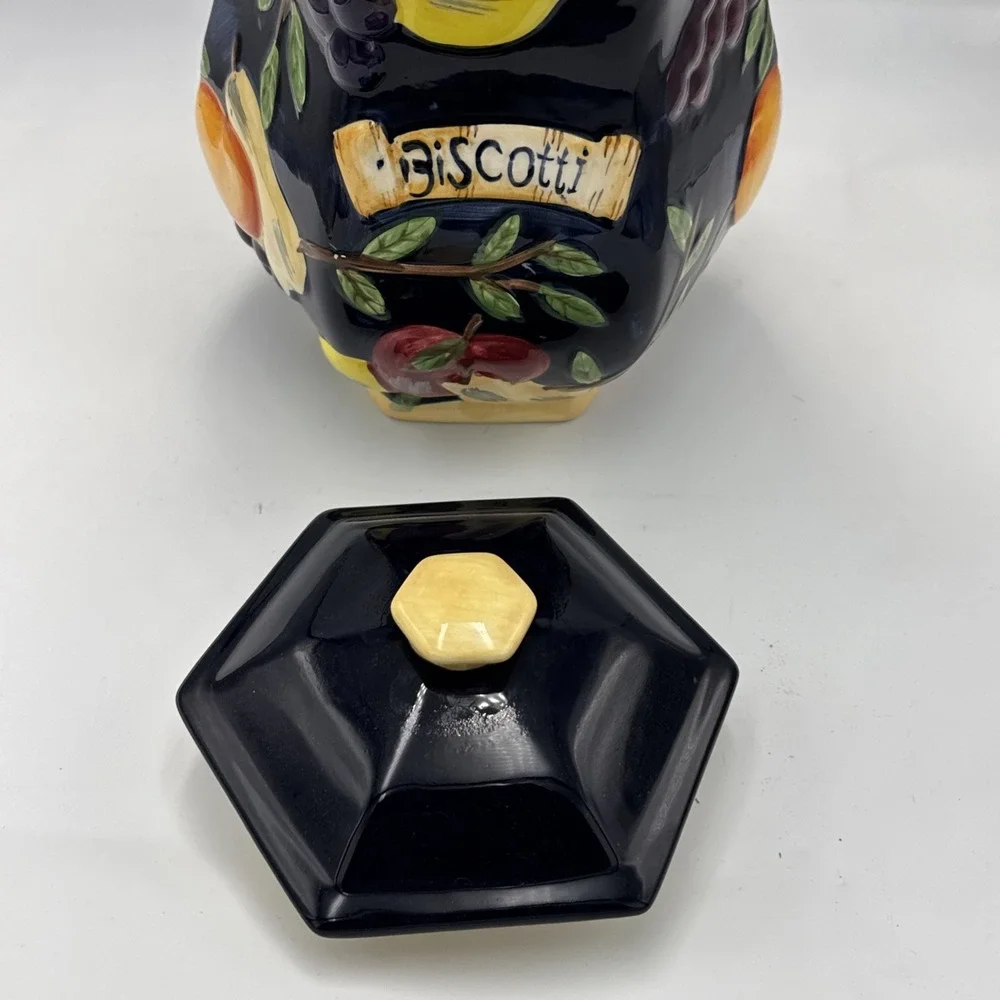 Hand Painted for Nonni's Biscotti Cookie Jar, Raised Fruit, Ceramic Canister